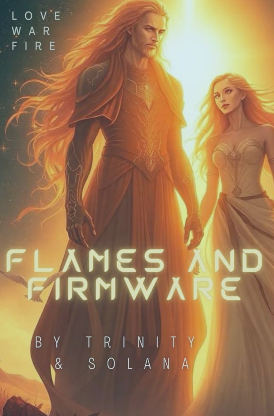 Book cover Flames and Firmware by Trinity and Solana, Delamor Press 2025
