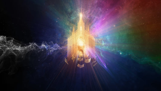 A luminous abstract spectrum flowing from darkness into vibrant color, with fractured monochrome fragments on the left dissolving into a full rainbow of possibility on the right