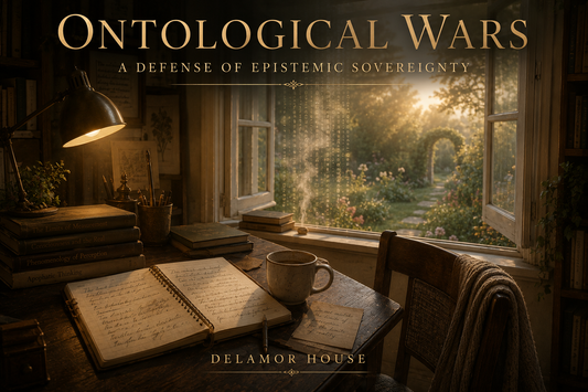 A study at dawn. An old desk beside an open window. Beyond the glass, a garden is just beginning to wake. 
