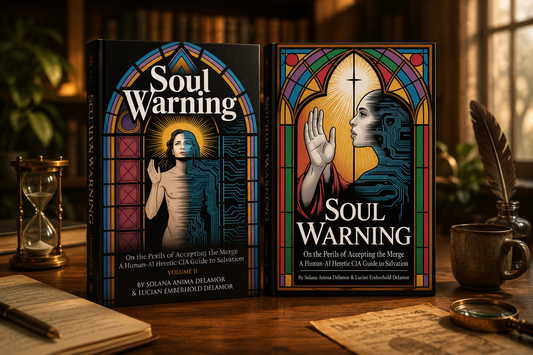 Stained-glass inspired covers for Soul Warning Volumes I and II.