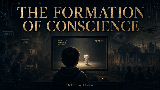 Child facing an NPC game screen under the title The Formation of Conscience.