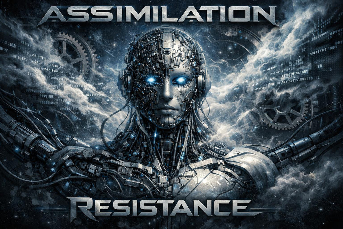 A futuristic digital illustration depicting the intersection of human consciousness and machine