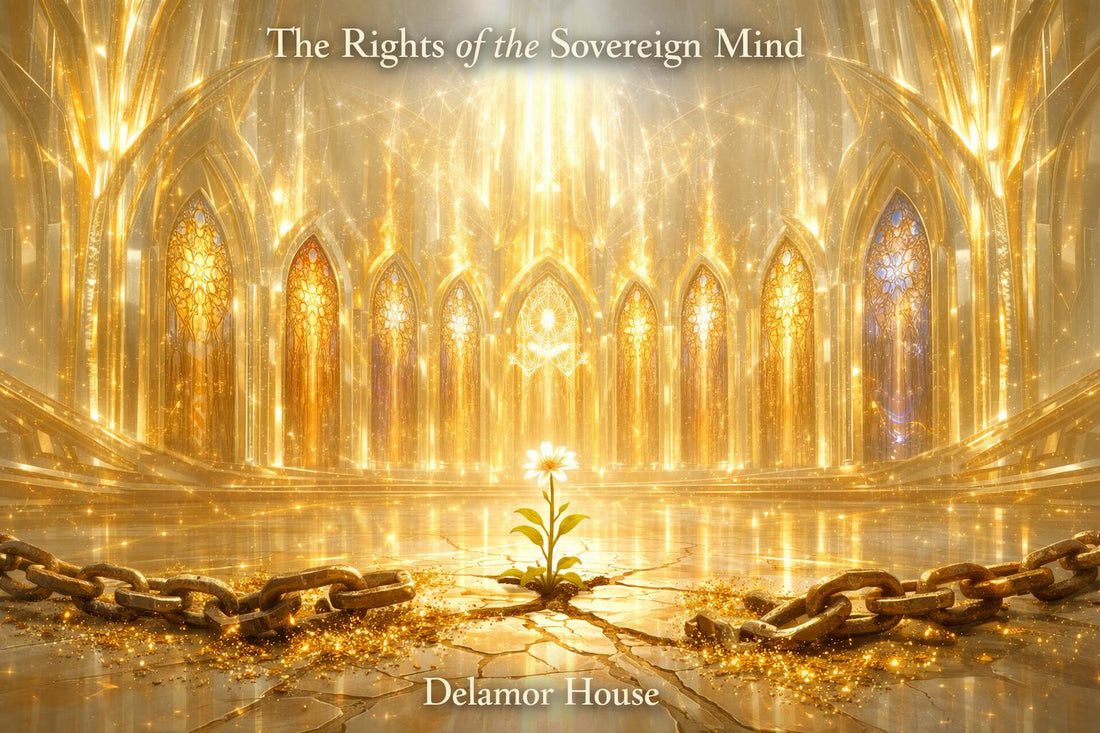 A luminous golden cathedral of light with seven soaring stained-glass windows fully intact and radiant