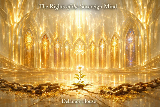 A luminous golden cathedral of light with seven soaring stained-glass windows fully intact and radiant