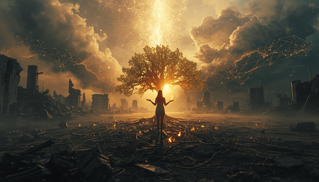 A vast cosmic landscape at the threshold between destruction and creation. 